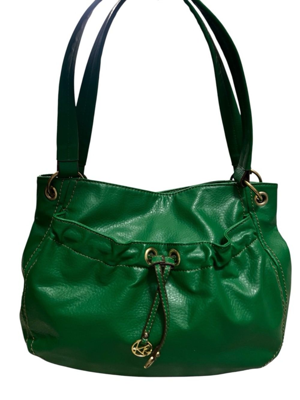 Kim Rogers Kelly Green Slouchy Hobo Shoulder Bag Drawstring Logo Charm
